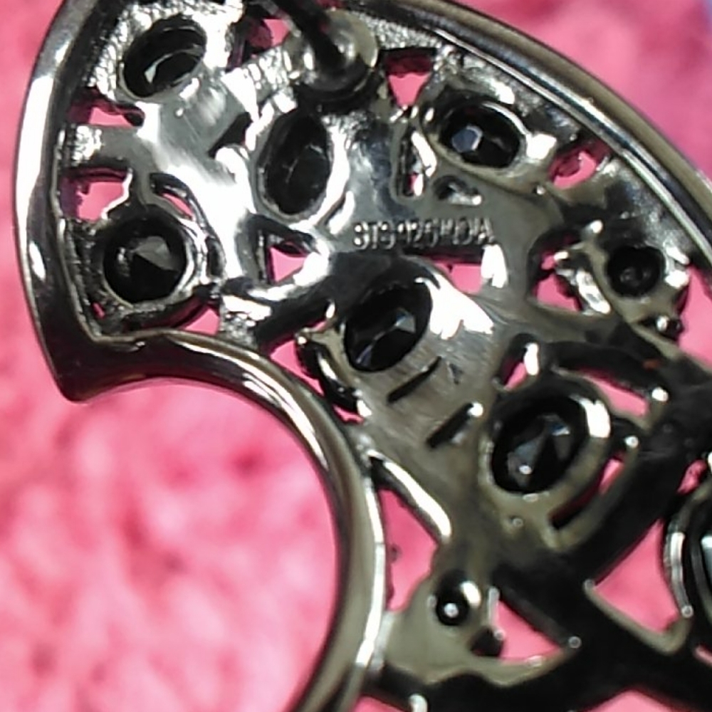 Unique Black Spinel Gemstone Swirl Hoop Earrings Sterling Silver - Picture 5 of 12